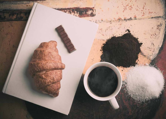 croissant, chocolate and coffee
