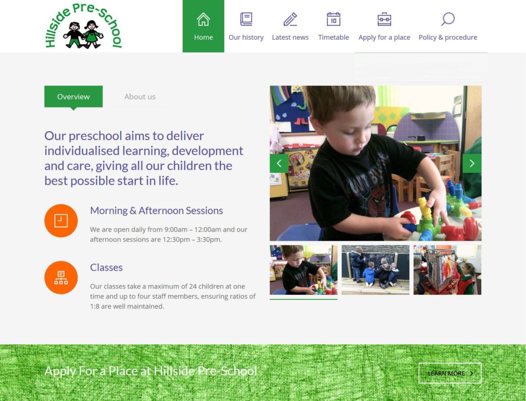 screen shot of hillside preschool home page web design